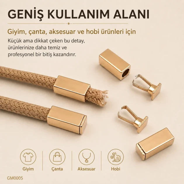 Kolay Uygulanabilir Şık Kıskaçlı Metal Bağ Ucu 18 mm / 4,5 mm Kordon Girişli GM0005, çanta ve giyim ürünlerinde kordon