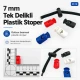 Tek Delikli Plastik Stoper 7 mm Kordon Girişli Üstten Basmalı, mont, çanta ve ayakkabı gibi ürünlerde kullanıma uygun