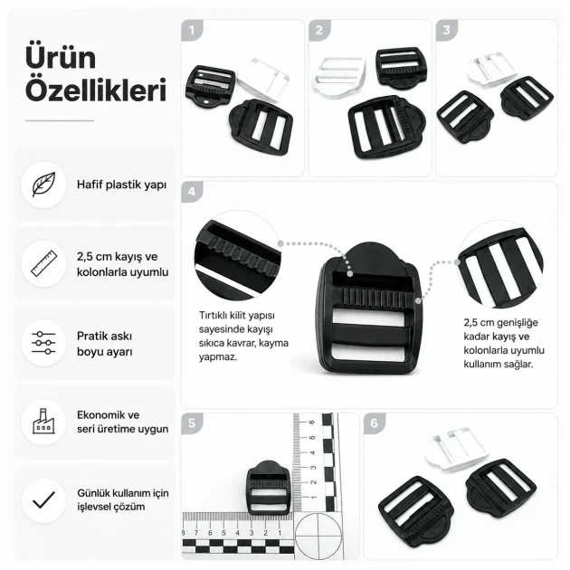 Merdiven Toka 2,5 cm Plastik Askı Ayar Tokası Çanta ve Kayış Tokası