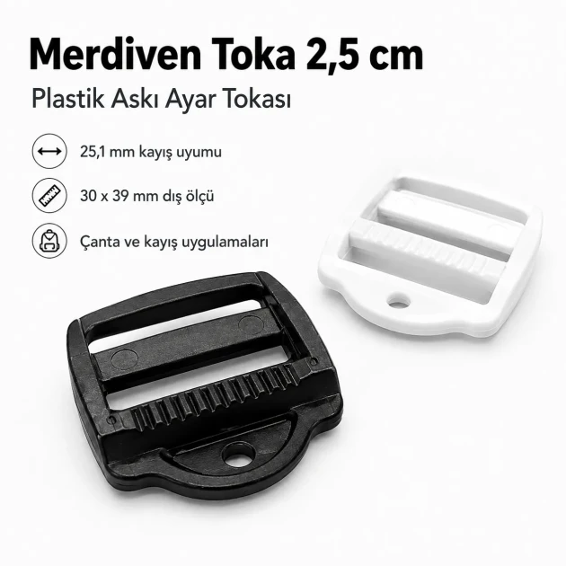 Merdiven Toka 2,5 cm Plastik Askı Ayar Tokası Çanta ve Kayış Tokası