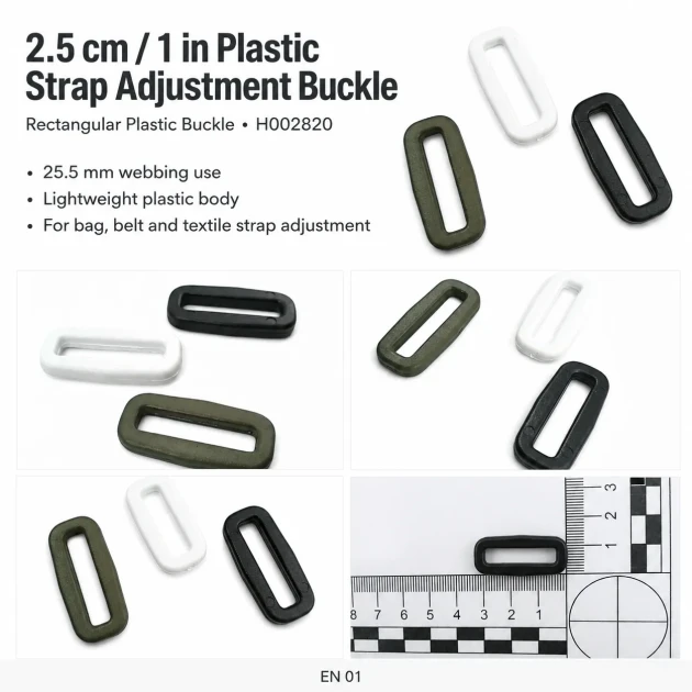 Askı Ayar Tokası 2,5 cm Plastik Dikdörtgen Toka H002820, siyah renk, çanta ve kemer projeleri için ideal, dayanıklı ve hafif