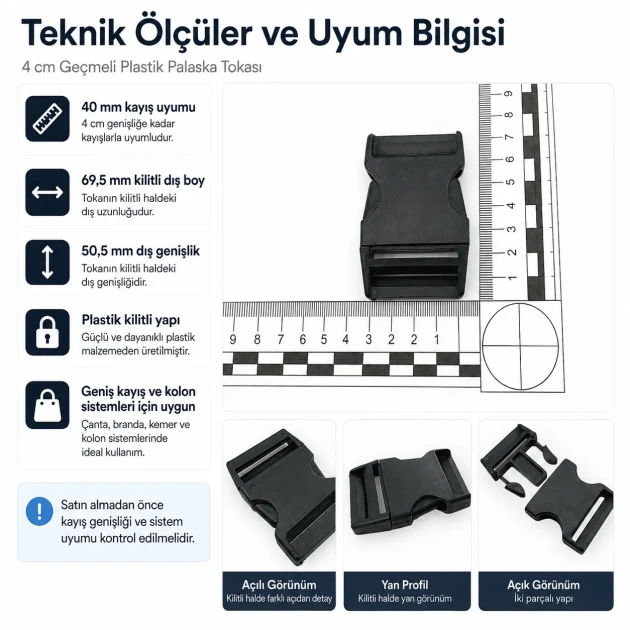 4 cm / 1.57 in Snap Bandolier Buckle Snap Plastic Buckle H005503 for bags, shoes, and textile products