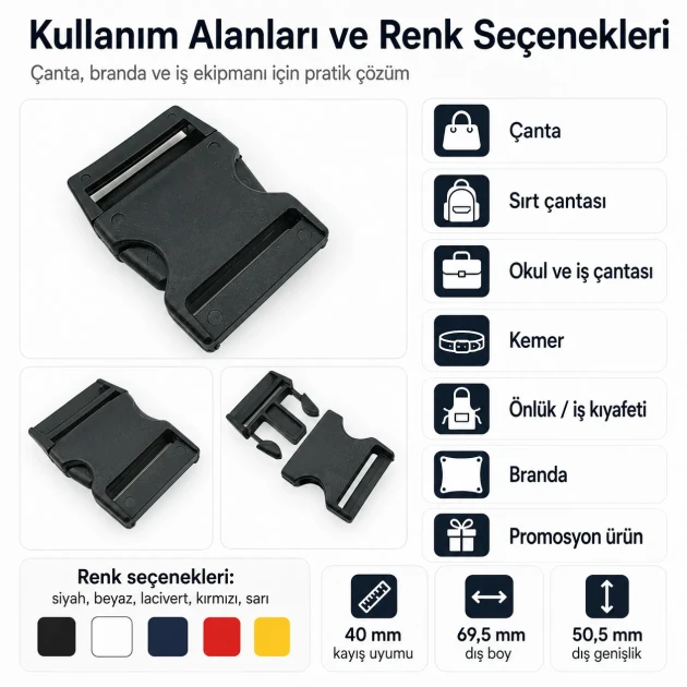 4 cm / 1.57 in Snap Bandolier Buckle Snap Plastic Buckle H005503 for bags, shoes, and textile products