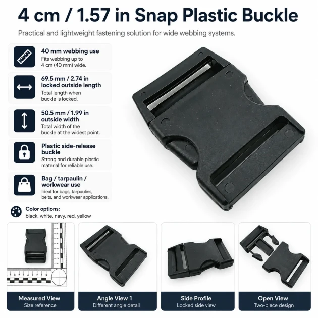 4 cm / 1.57 in Snap Bandolier Buckle Snap Plastic Buckle H005503 for bags, shoes, and textile products