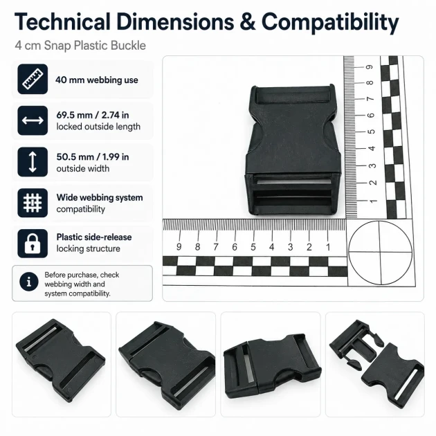 4 cm / 1.57 in Snap Bandolier Buckle Snap Plastic Buckle H005503 for bags, shoes, and textile products