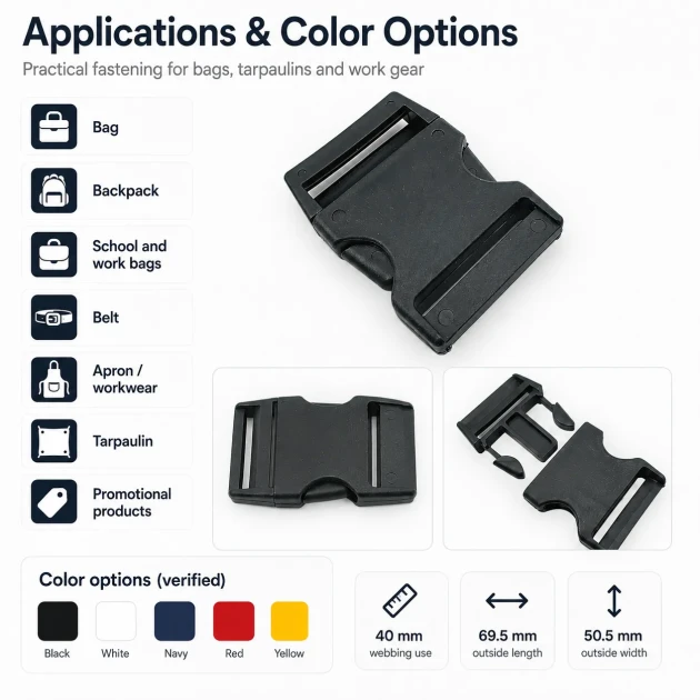 4 cm / 1.57 in Snap Bandolier Buckle Snap Plastic Buckle H005503 for bags, shoes, and textile products