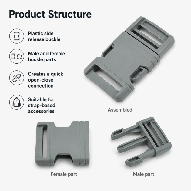 Snap Plastic Buckle 3 cm / 1.18 in for bags and accessories
