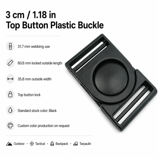 Plastic Bandolier Buckle 30 mm / 1.18 in Top Button Plastic Buckle for Tactical Gear and Outdoor Accessories