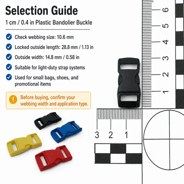 Snap Plastic Buckle 1 cm / 0.4 in for bags, shoes, and textile products