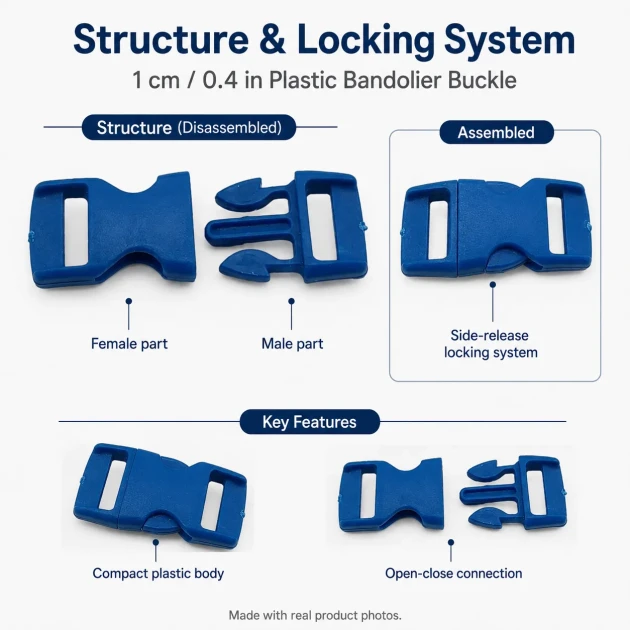 Snap Plastic Buckle 1 cm / 0.4 in for bags, shoes, and textile products