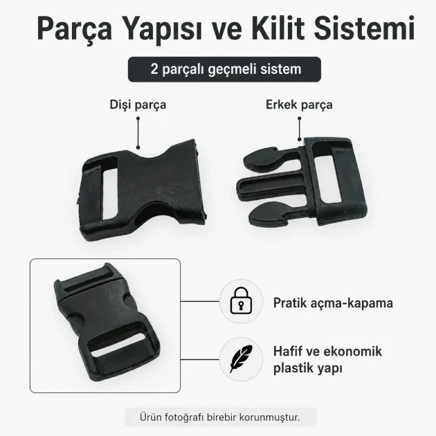 1.5 cm / 0.59 in Plastic Bandolier Buckle Snap Plastic Buckle for bags, shoes, and various textile applications