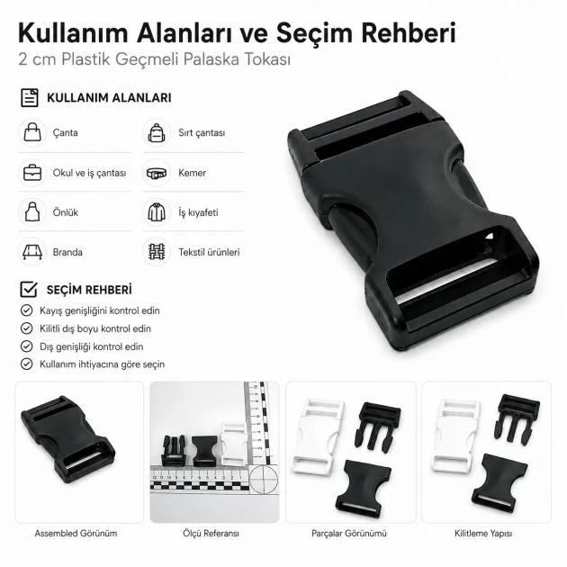 Plastic Bandolier Buckle 2 cm / 0.79 in Snap-On Plastic Buckle for Bags and Webbing H009074