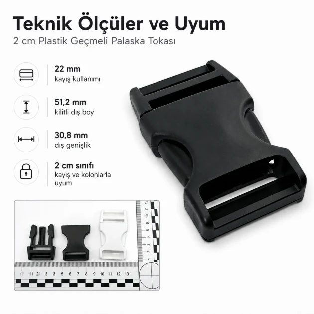 Plastic Bandolier Buckle 2 cm / 0.79 in Snap-On Plastic Buckle for Bags and Webbing H009074