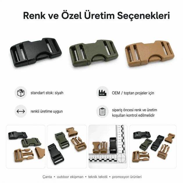 Bandolier Buckle 2 cm / 0.79 in Snap-On Plastic Buckle for Bags and Outdoor Gear