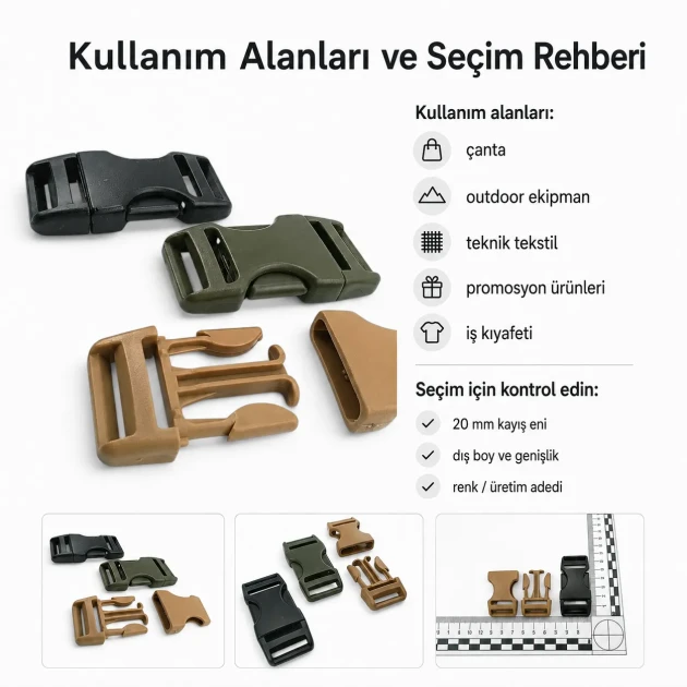 Bandolier Buckle 2 cm / 0.79 in Snap-On Plastic Buckle for Bags and Outdoor Gear