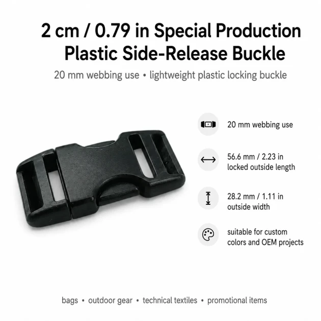 Bandolier Buckle 2 cm / 0.79 in Snap-On Plastic Buckle for Bags and Outdoor Gear