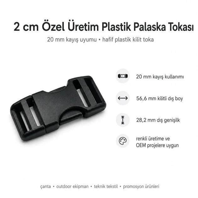 Bandolier Buckle 2 cm / 0.79 in Snap-On Plastic Buckle for Bags and Outdoor Gear