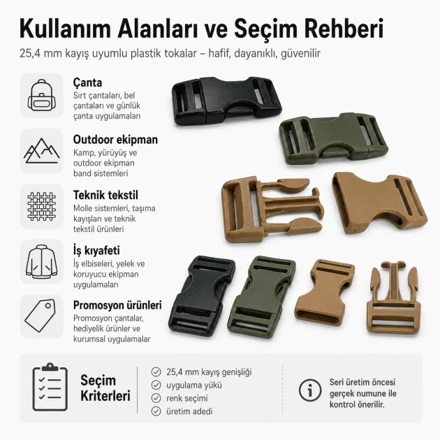 Bandolier Buckle 2.5 cm / 1 in Snap-On Plastic Buckle for Bags and Outdoor Gear
