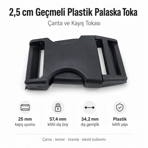Snap Bandolier Buckle 2.5 cm / 1 in Plastic Side-Release Buckle for Bags and Webbing, durable and versatile for various