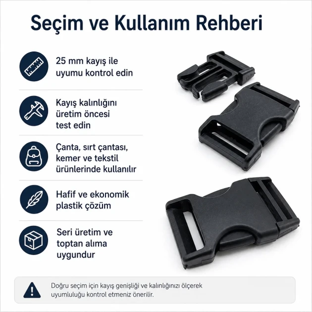 Snap Bandolier Buckle 2.5 cm / 1 in Plastic Side-Release Buckle for Bags and Webbing, durable and versatile for various