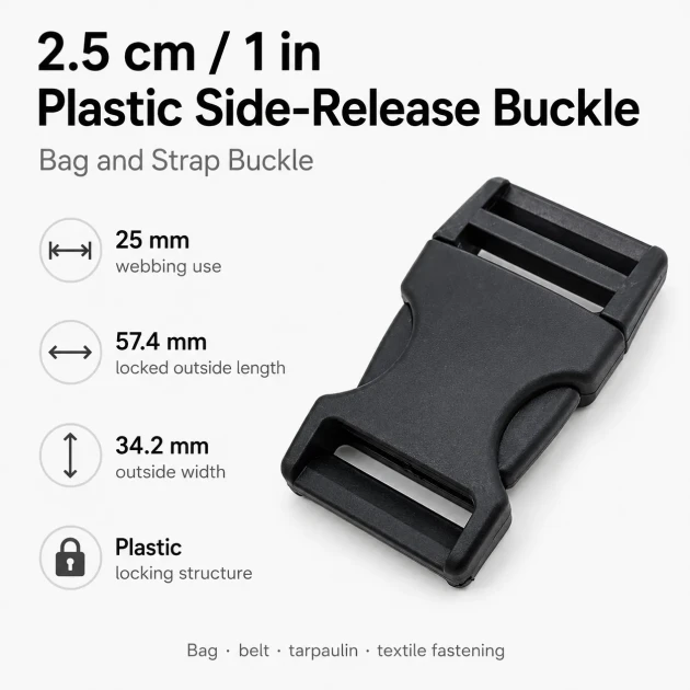 Snap Bandolier Buckle 2.5 cm / 1 in Plastic Side-Release Buckle for Bags and Webbing, durable and versatile for various