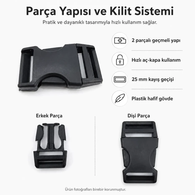 Snap Bandolier Buckle 2.5 cm / 1 in Plastic Side-Release Buckle for Bags and Webbing, durable and versatile for various