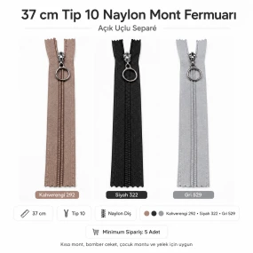 37 cm Tip 10 Naylon Mont Fermuarı Açık Uçlu Separé ZPHSN0037T10