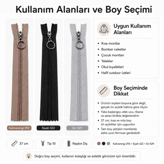 37 cm / 14.57 in N5 / #5 Nylon Coil Jacket Zipper – Open End Zipper for jackets and outdoor gear