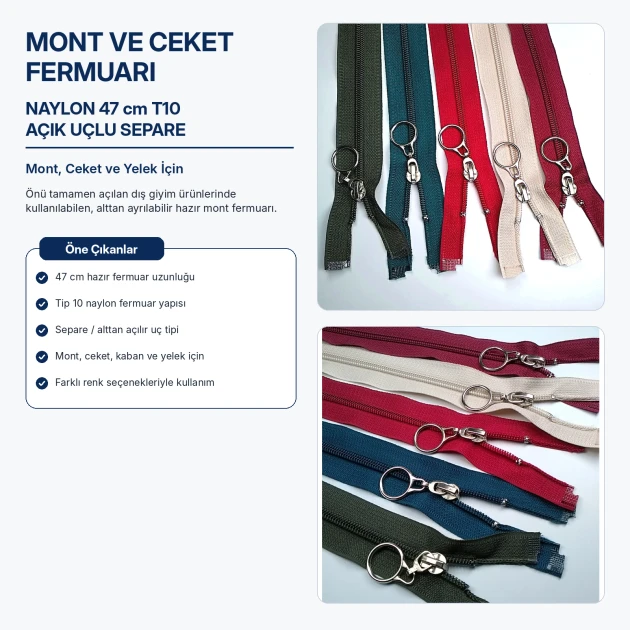47 cm #5 Nylon Coat Zipper – Open End (Separate) ZPHSN0047T10