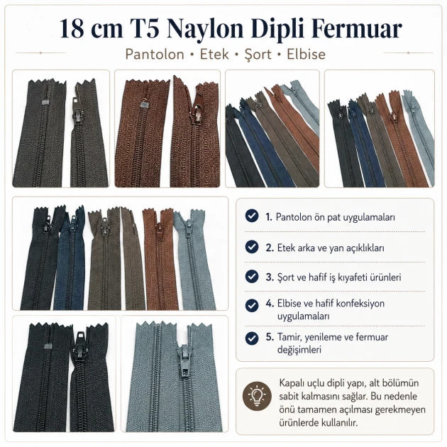 18 cm closed-end nylon zipper #3 for pants and skirts, durable and lightweight fastening solution