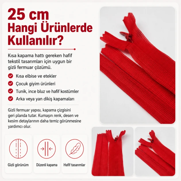 25 cm / 9.84 in Closed End Invisible Tulle Zipper for Dresses and Skirts