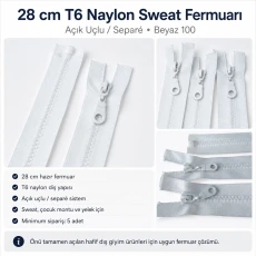 28 cm / 11.02 in #6 Nylon Coil Sweatshirt Zipper – Open End ZPHSN0028T6