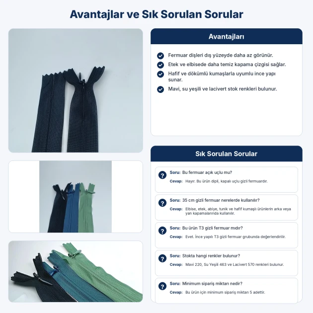 35 cm / 13.78 in Closed End Invisible Tulle Zipper for Dresses and Skirts