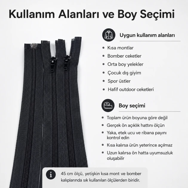 45 cm / 17.72 in N5 / #5 Nylon Coil Jacket Zipper – Open End for jackets and outdoor wear
