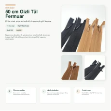 50 cm / 19.69 in N3 / #3 Invisible Tulle Zipper, Closed End ZPHSN0050TUL