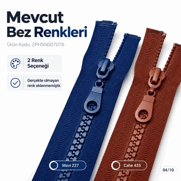 70 cm #6 Nylon Coil Sweatshirt Zipper Open End