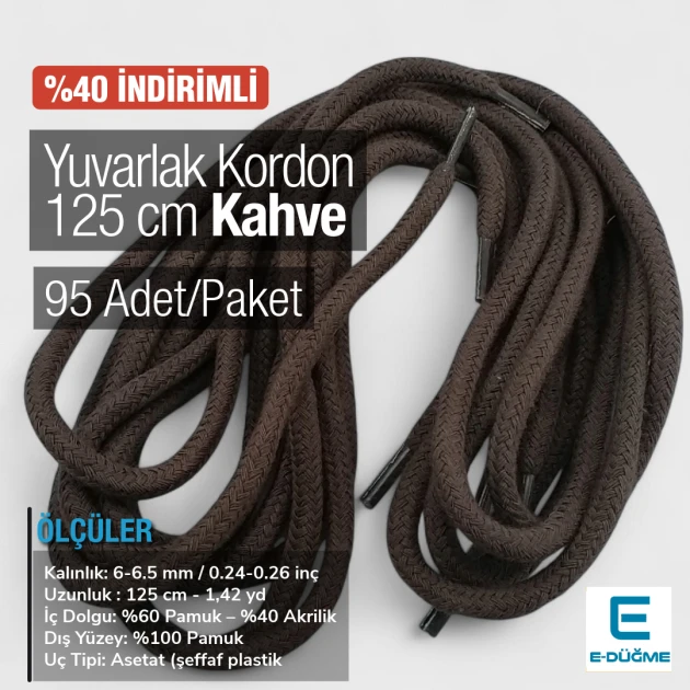 Yuvarlak Kordon 125 cm Pamuk Kahve Promosyonlu Satış PROMOYKRD00Brown