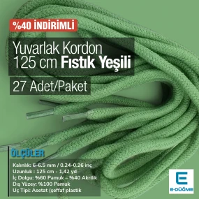 Yuvarlak Kordon 125 cm Pamuk Fıstık Yeşili 27 Adet Promosyonlu Satış PROMOYKRD00PFGreen