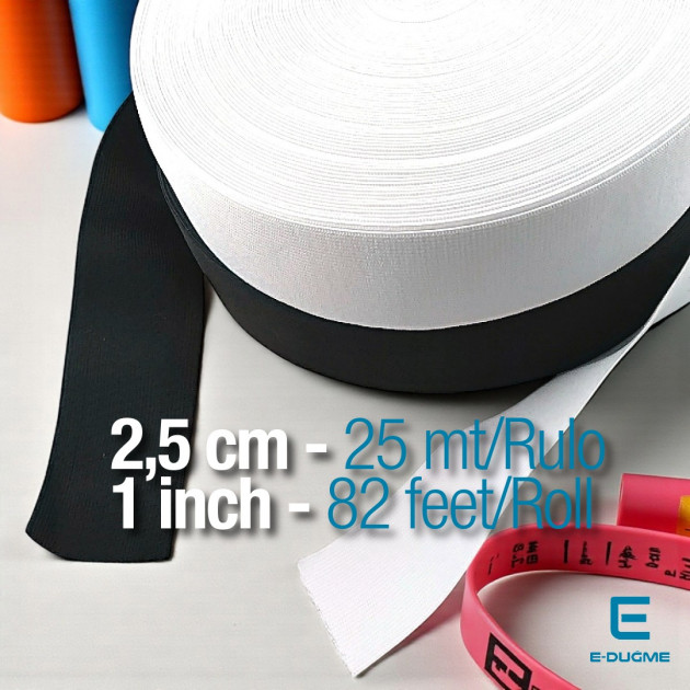 Drawcord Waistband Elastic 2,5 cm  - 0.98"  - 25 mt/Roll – 27 Yds DOKL00025