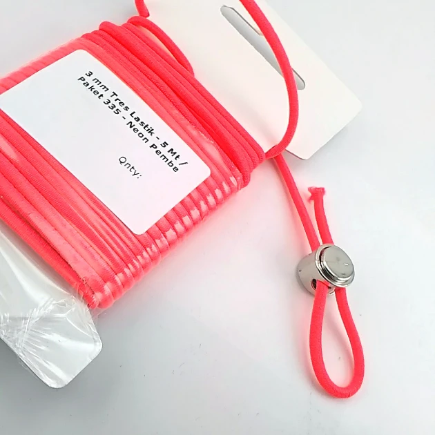 Yuvarlak Lastik Neon Pembe  3 mm Tres Lastik 5 mt  LYV0005PK335