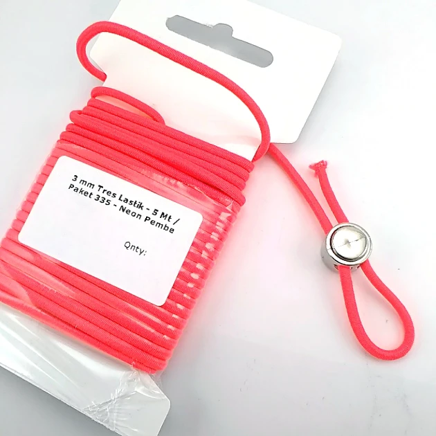 Yuvarlak Lastik Neon Pembe  3 mm Tres Lastik 5 mt  LYV0005PK335