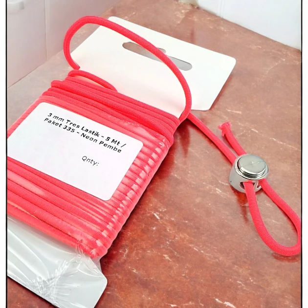 Yuvarlak Lastik Neon Pembe  3 mm Tres Lastik 5 mt  LYV0005PK335