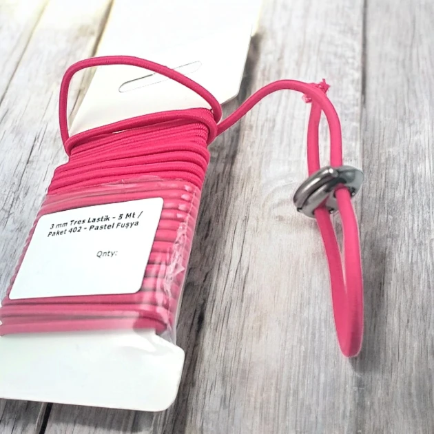 Yuvarlak Lastik Pastel Fuşya  3 mm Tres Lastik 5 mt  LYV0005PK402