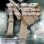 Bra Buckle Set of 3 - Beige 1 cm - 0,39" Bra Elastic 100 mt/Roll SUT0010Biege