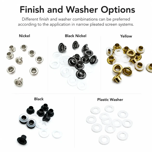 Pleated Insect Screen Eyelet 4.5 mm / 0.177 in with Metal or Plastic Washer Options for Footwear, Bags, and Garments