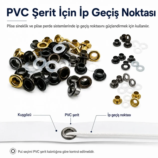 Pleated Fly Screen Eyelet 5.3 mm Inner Diameter Steel with Washer for Footwear, Bags, and Garments