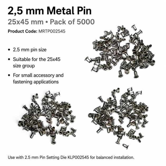 2.5 mm Steel Pin, 25x45 mm, 5000 Pieces Bulk Pack for Textile and Leather Manufacturing