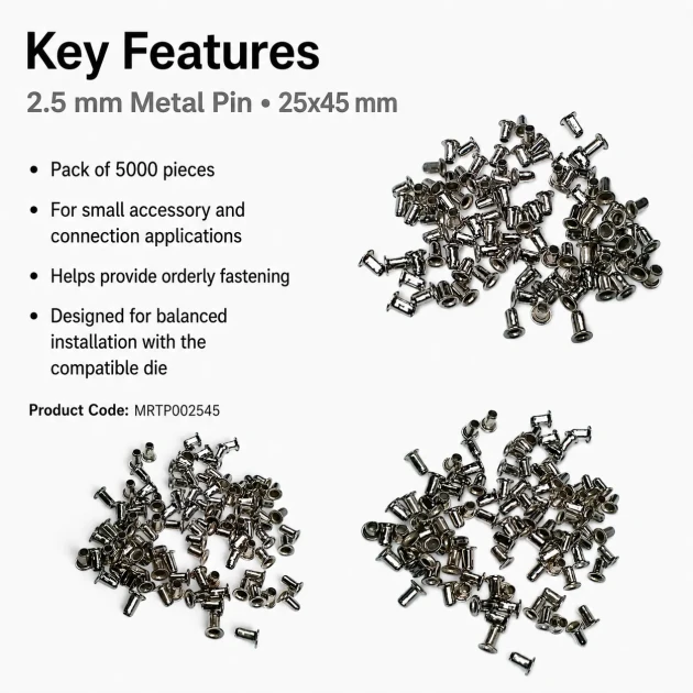 2.5 mm Steel Pin, 25x45 mm, 5000 Pieces Bulk Pack for Textile and Leather Manufacturing