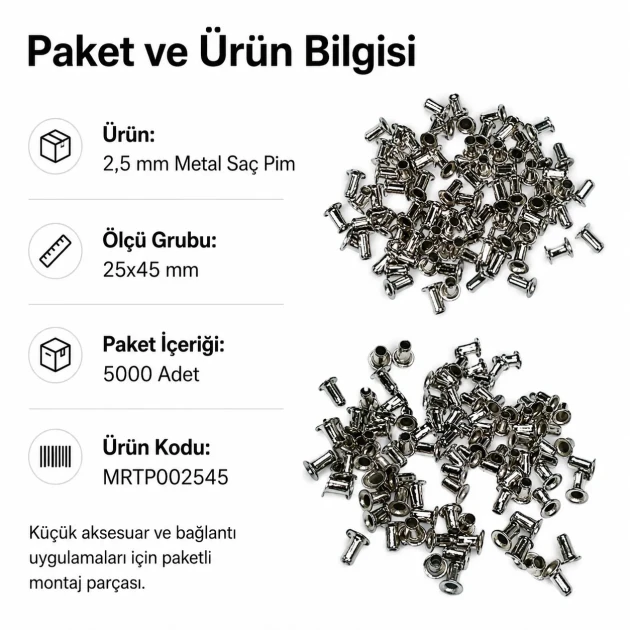 2.5 mm Steel Pin, 25x45 mm, 5000 Pieces Bulk Pack for Textile and Leather Manufacturing