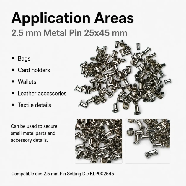 2.5 mm Steel Pin, 25x45 mm, 5000 Pieces Bulk Pack for Textile and Leather Manufacturing